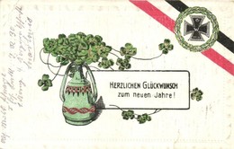 T4 Herzlichen Glückwunsh Zum Neuen Jahre / WWI German Military New Year Greeting Art Postcards With Clovers And Flag. Em - Non Classificati