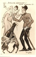 ** T2 1933 Soha Az éjszakát Nem Alszom át! Humoros Katonai Karikatúra, Rozét Tartó Krampusszal / Hungarian Humorous Mili - Non Classificati