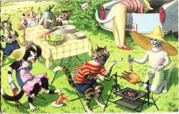 T2/T3 Cat Family Picnic. Alfred Mainzer ALMA 4890. - Modern Postcard (EK) - Ohne Zuordnung