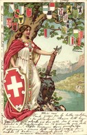 T2/T3 Swiss Patriotic Propaganda Card, Coat Of Arms, Litho (EK) - Unclassified