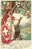 T2/T3 Swiss Patriotic Propaganda Card, Coat Of Arms, Litho (EK) - Sin Clasificación