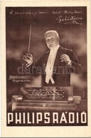 ** T1 Philips Rádió Reklámlapja Karmesterrel / Philips Radio Advertisement Postcard With Conductor - Ohne Zuordnung