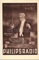 ** T1 Philips Rádió Reklámlapja Karmesterrel / Philips Radio Advertisement Postcard With Conductor - Sin Clasificación