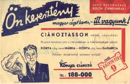 * T2 Kónya Mester Ciánozó üzlete. Keresztény Magyar Cég. Budapest, Kálvin Tér 9. / Hungarian Cyan Shop Advertisement - Zonder Classificatie