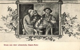 ** T1 Gruss Aus Dem Löwenbräu Essen-Ruhr / Beer Advertisement, Drinking Men S: H. Leben - Zonder Classificatie