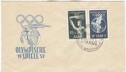 Saar Olympic Cover With The Olympic Set And Cancel Saarbrücken Tag Der Briefmarke IMOSA - Ete 1952: Helsinki