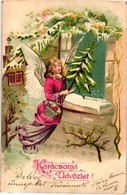 T2/T3 Karácsonyi üdvözlet! / Christmas Greeting Card, Angel, Emb. Litho - Ohne Zuordnung