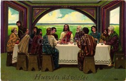T2 Húsvéti Üdvözlet / Easter Greeting Art Postcard, Jesus With The Apostles. Litho - Unclassified