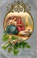 T2 1904 Fröhlichten Weihnachten! / Christmas Greeting Art Postcard With Angels. Emb. Art Nouveau, Litho - Unclassified