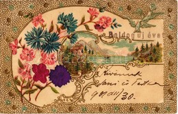 T2 1901 Boldog új évet / New Year Greeting Art Postcard, Embossed, Golden Decorated, Art Nouveau, Floral, Litho Silk Car - Unclassified