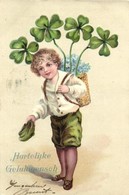 T2/T3 Greeting Card, Child With Clovers, Emb. Litho (EK) - Non Classificati