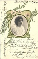 T2/T3 Lady, Art Nouveau Greeting Card, Emb.  (EK) - Sin Clasificación