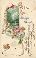 T2/T3 Greeting Card, Golden Decorated, Floral Emb. Litho (fl) - Unclassified