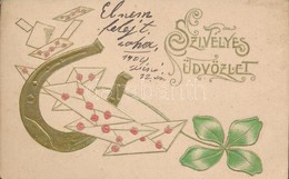 T2/T3 Greeting Card, Horse Shoe, Clover, Golden Emb. Litho (Rb) - Unclassified