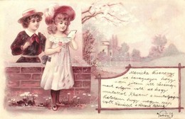 T2 Child Couple, Romantic Greeting Postcard, Litho - Unclassified