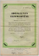 Budapest 1946. 'A Külföldi Törlesztéses 6%-os Aranykötvények 1927. évi Kölcsön' Ideiglenes Elismervénye 1000$-ról (3x) S - Ohne Zuordnung