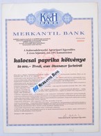 Budapest 1988. 'Merkantil Bank' Kalocsai Paprika Kötvénye 50.000Ft-ról, '000000'-ás Kötvényszám, Szelvényekkel, Rajta 'M - Ohne Zuordnung