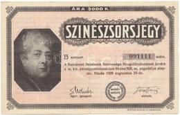 Budapest 1925. 'A Budapesti Színészek Szövetsége Nyugdíjintézetének Javára' 5000K Színészsorsjegy T:II,II- - Zonder Classificatie