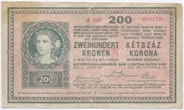 1918. 200K 'A 2037' Hullámos Hátlappal, Hamis 'Magyar Állampénztár' Felülbélyegzéssel (fake Overprint) T:III- - Non Classés