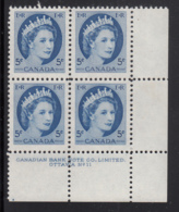 Canada 1954 MNH #341 5c Elizabeth II Wilding Plate 11 Lower Right Plate Block - Num. Planches & Inscriptions Marge