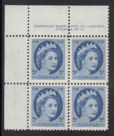 Canada 1954 MNH #341 5c Elizabeth II Wilding Plate 13 Upper Left Plate Block - Plate Number & Inscriptions