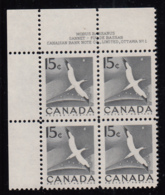 Canada 1954 MNH #343 15c Gannet Plate 1 Upper Left Plate Block - Num. Planches & Inscriptions Marge