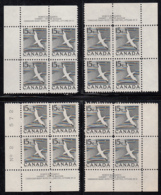 Canada 1954 MNH #343 15c Gannet Plate 2 Set Of 4 Plate Blocks - Plate Number & Inscriptions