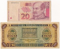 Független Horvát Állam 1943. 1000K + Horvátország 1993. 20K T:III,III-
Independent State Of Croatia 1943. 1000 Kuna + Cr - Non Classificati