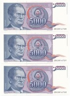 Jugoszlávia 1985. 5000D (3x) Sorszámkövetők T:I-
Yugoslavia 1985. 5000 Dinara (3x) Sequential Serials C:AU - Unclassified