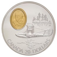 Kanada 1992. 20$ Ag 'Curtiss JN-4 - Frank Wilton Baillie' Aranyozott Portré, Eredeti Dísztokban Tanúsítvánnyal és Ismert - Unclassified