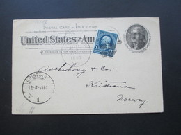 USA 1897 GA Mit Zusatzfrankatur Nach Norwegen Kristiana Gesendet Mit Ak Stempel. Schiffspost Via New York - Briefe U. Dokumente