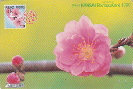 Carte Prépayée Japon - FLEUR De PECHER Sur TIMBRE Série 09/16 - FLOWER On STAMP Japan Rainbow Card - 2463 - Stamps & Coins