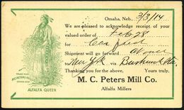 U.S.A. 1914 (März) Reklame-PP 1 C. McKinley, Rot: M.C. Peters Mill Co./Omaha.. = Indianerin "ALFALA QUEEN" (Indianerin M - Andere & Zonder Classificatie