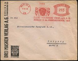 BERLIN N/ 24/ DMV/ DREI MASKEN VERLAG AG. 1930 (11.10.) Dekorativer AFS = 3 Antike Theater-Masken (= Verlag U.a. Von The - Archäologie