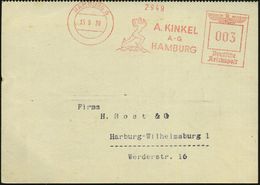 HAMBURG 8/ A.KINKEL/ A.-G. 1939 (15.9.) AFS = Geflügelter Merkur (eilt Mit Kiste über Globus) Klar Gest. Orts-Kt. (Dü.E- - Mythologie