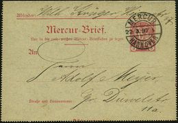 Hannover 1897 (22.3.) Privatpost "Mercur" , Kartenbf 3 Pf. Schreitender Merkur , Karminrosa, 1K-Steg: M E R C U R /1./ H - Mythology