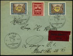 LEIPZIG/ TAG DER BRIEFMARKE 1943 (10.1.) SSt = Merkurkopf 3x Klar Auf 2x 6+24 Pf. Tag Der Briefmarke (Mi.2x 828, 829) Or - Mitologia