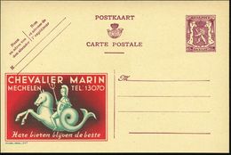 BELGIEN 1946 65 C. Reklame-P , "Publibel" Wappenlöwe Br.lila: CHEVALIER MARIN/Hare Bieren.. (Neptun/ Poseidon Mit Dreiza - Mythologie