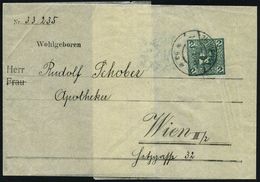 ÖSTERREICH 1910 (12.1.) Privat-Zeitungs-SB 2 H. Merkurkopf, Grün (nach Rechts) Pergaminpapier, Weiß, Gest. WIEN 45, Orts - Mythologie