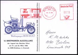 5900 EISENACH/ 1896/ 1986/ 90 JAHRE/ AUTOMOBILBAU/ EISENACH/ Wartburg 1988 (19.3.) Jubil.-AFS = "Wartburgwagen 1896" U.  - Voitures