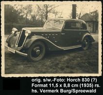 Burg/ Spreewald 1935 (28.4.) Orig. S/w.-Foto: Horch 830 (?), Rs. Datiert (Format 11,5 X 8,8 Cm) - AUTOMOBIL-HERSTELLER D - Auto's