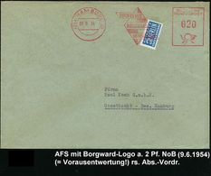 (24a) HAMBURG 30/ HUGO PFOHE/ BORGWARD/ GROSSHÄNDLER 1954 (9.6.) Seltener AFS = Borward-Logo Auf 2 Pf. NoB = VE, Rs. Abs - Coches