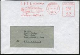 5113 HOENINGEN 1/ OPEL-Automobile/ Ludwig Müller KG 1967 (9.5.) Dekorat. AFS = PKW "Rekord" , Inl.-Bf., Schönes Motiv!   - Voitures