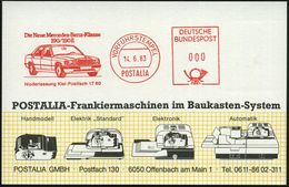 Kiel 1983 (14.6.) AFS: VORFÜHRSTEMPEL/POSTALIA/Die Neue MB-Klasse/190.. (MB "190") Seltene Postalia-Musterkt.  (= Specim - Autos