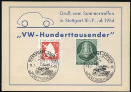 (14a) STUTTGART Killesberg/ VW../ SOMMERTREFFEN/ DER VW-HUNDERTTAUSENDER 1954 (11.7.) Gesuchter SSt = VW-"Käfer" (VW-Log - Autos