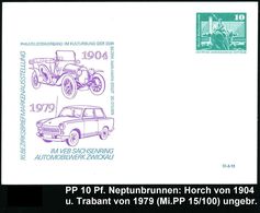 Zwickau 1979 PP 10 Pf. Neptunbrunnen, Grün: VEB SACHSENRING.. (= Horch 1904, Trabant 1979) Ungebr. (Mi.PP 15/100) - AUTO - Automobili