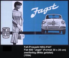 Heilbronn 1954 Zweifarbiger Reklame-Prospekt FIAT "Jagst" (Fiat 500) Als Leporello Mit 8 Seiten (Hohe 29 Cm + 15 Cm Brei - Cars