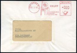 (22a) ESSEN 1/ Deutsche Industrie-Messe/ HANNOVER/ 27.Apr.-6.Mai 1958 (20.3.) Seltener AFS (= 3 Firmen-Flaggen Mit Krupp - Vrachtwagens