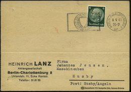 Berlin-Charlottenburg 2 1941 (9.9.) 6 Pf. Hindenburg, Grün Mit Firmen-Lochung "H L" = H(EINRICH) (LANZ AG) , (unten Reg. - Autos