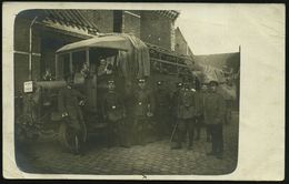 DEUTSCHES REICH 1915 (9.6.) S/w.-Foto-Ak.: LKW Der Etappen-Kraftwagen-Kolonne 51 M. Entspr. Schild Am Kühler + Viol. Neg - Auto's